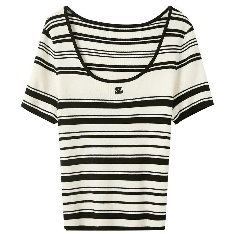 Sancai Women's 2025 Summer Colorblock Stripe Slim Knit Top
