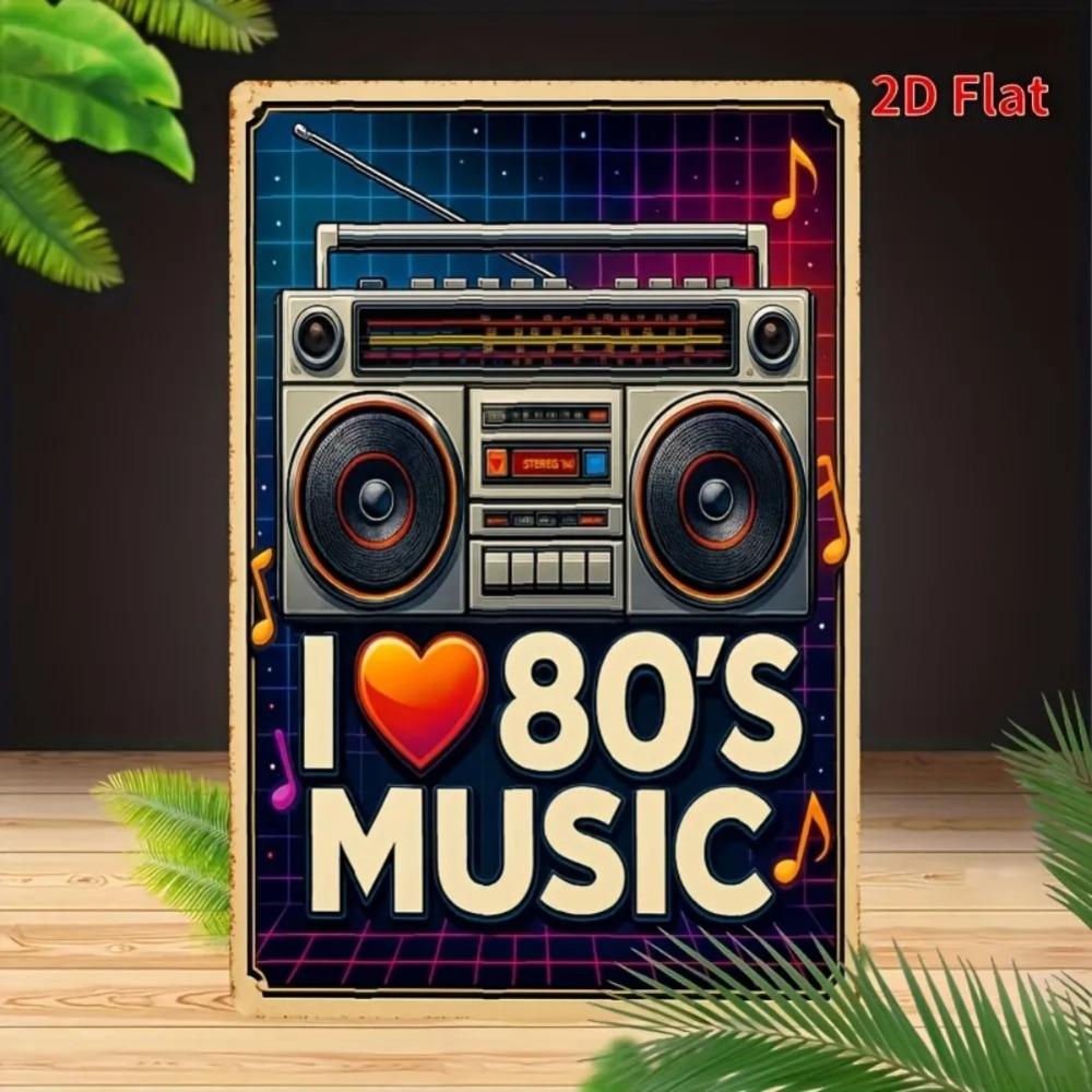 Retro Metall Wandkunst 8x12 Zoll Ich liebe 80er Musik Schild Lustige Vintage Plakette Heimbar Dekor