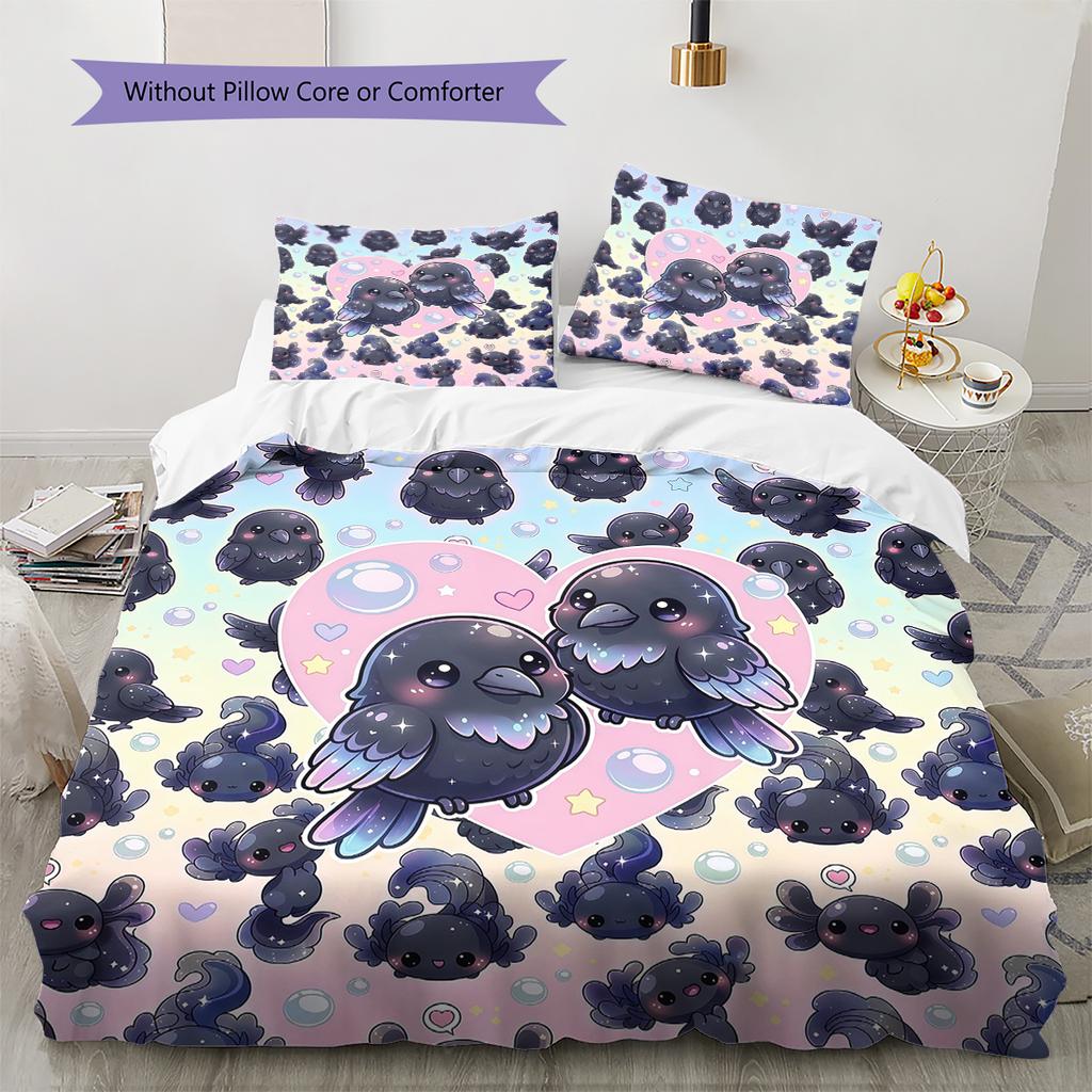 Pink Gradient Cartoon Pattern Bedding,Quilt Set Quilt Cover Pillowcase Home Birthday Gift (1 * Duvet Cover + 2 * Pillowcase, Without Core)