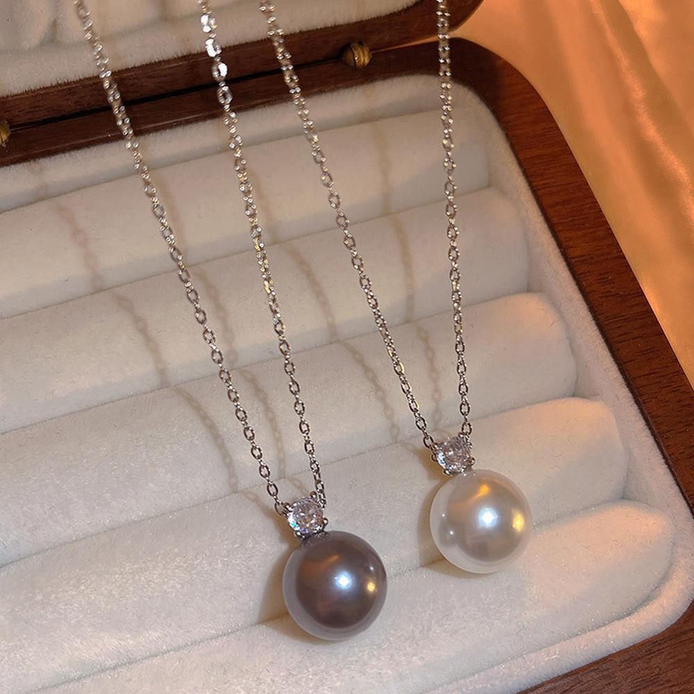 Women's Simple Pearl Cubic Silver Chain Mini Necklace