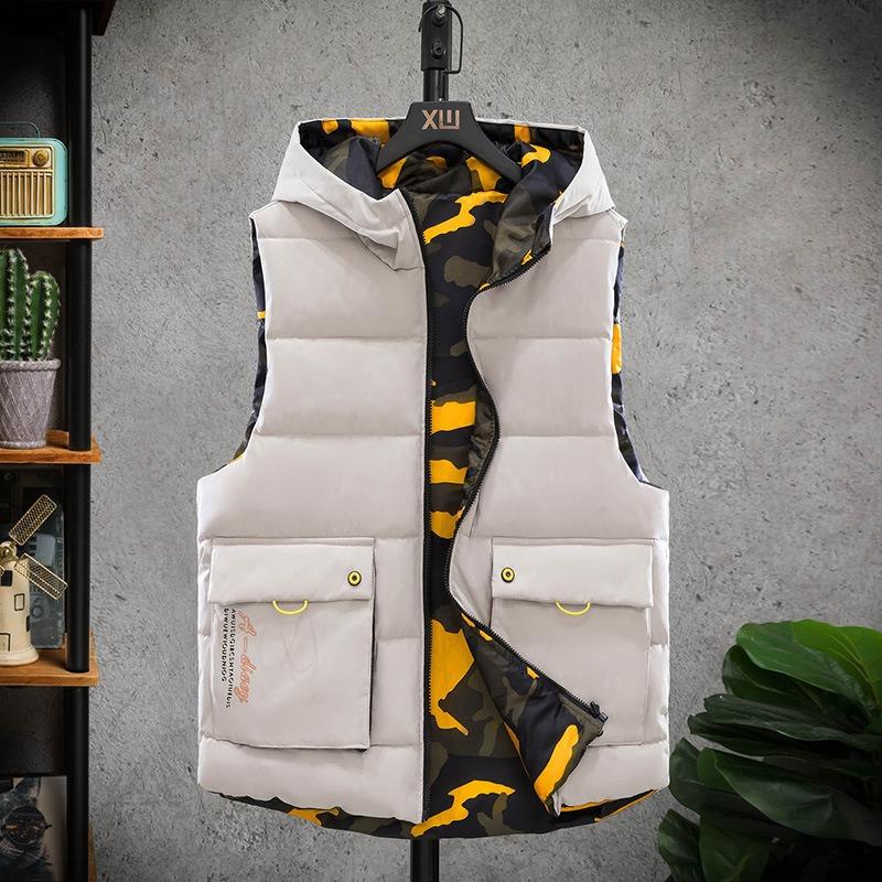 

Double-sided vest men s autumn and winter new trend loose vest warm thickened cotton vest men s student jacket 6XL