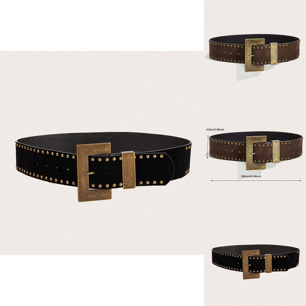 Fashion Riveted Waist Belt With Alloy Closure For Trendy Outfits