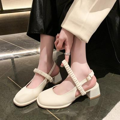 Talons Hauts pour Femmes Nouveaux Mignons Luxe Créateur Couleur Unie Talon Haut Boucle Chaussures pour Femmes Été Talon Épais Sandales pour Femmes