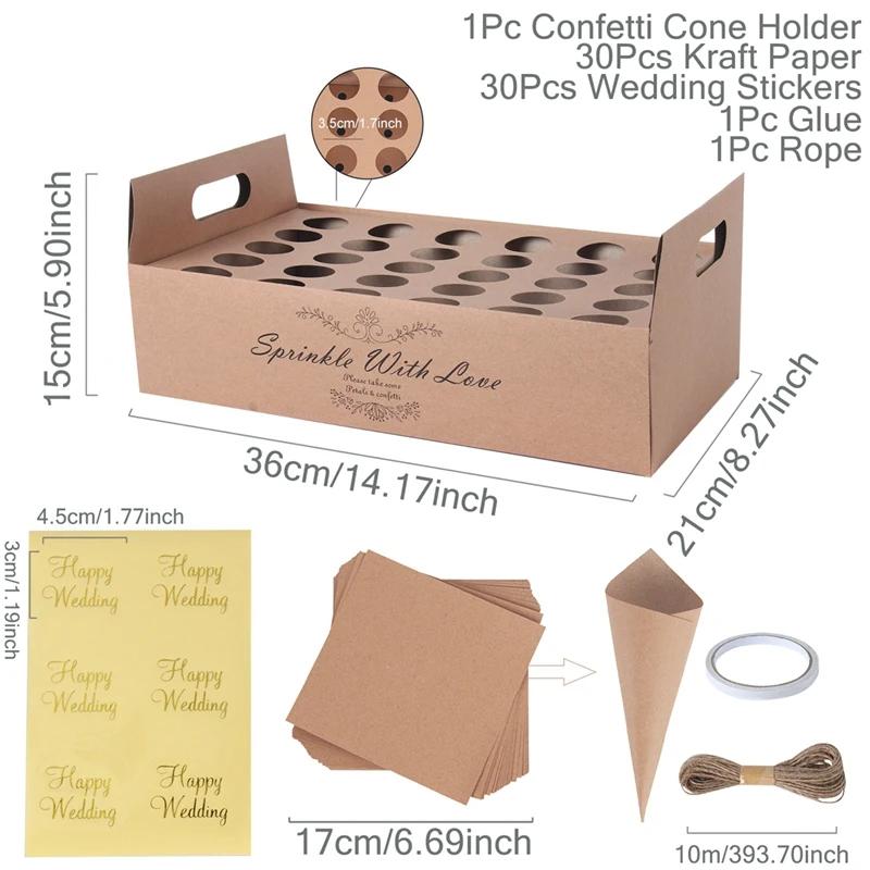 Kraft Paper Wedding Confetti Cone Holder Support Wedding Party Decor Supplies Confetti Cones Stand Box Tray Wedding Paper Cone