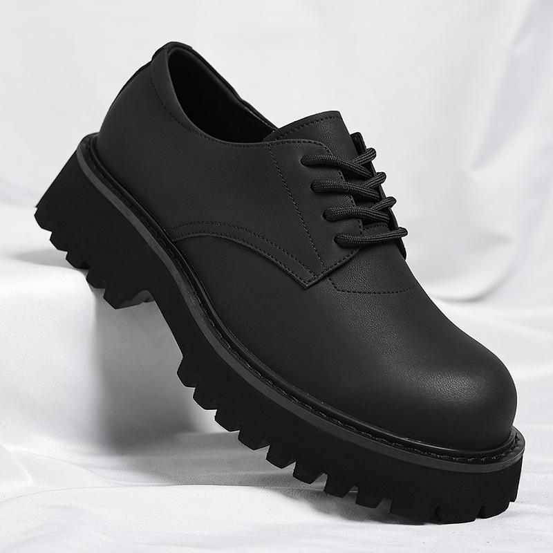 Leather Shoes Men's 2025 American High Street Black Big Head Derby Shoes Men's Retro Trend Platform Leather Shoes 2025