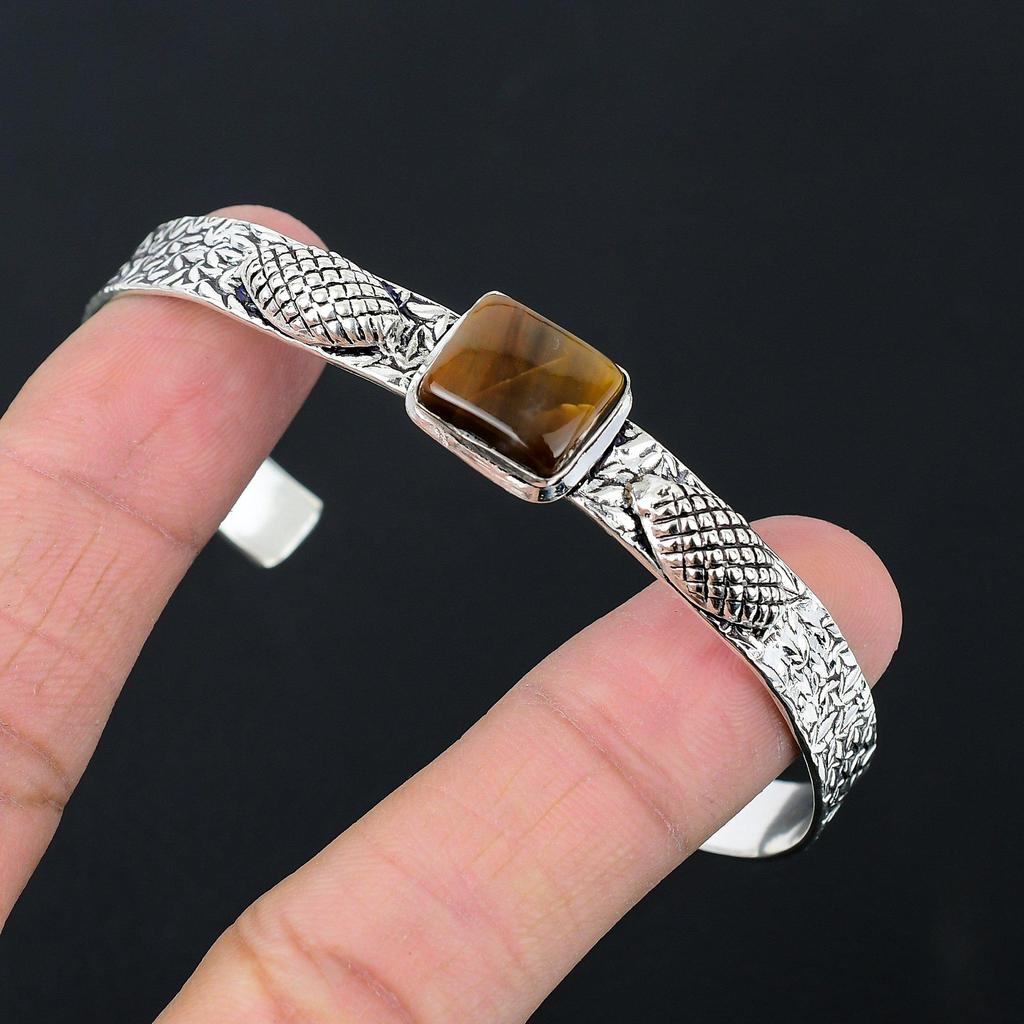 Schwestern-Tag Sale Natürliches Tigerauge Ehefrau Boho Armreif 925 Sterlingsilber