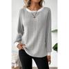 Women Solid Color Ribbed Long Sleeve Round Neck Casual Pullover Sweater