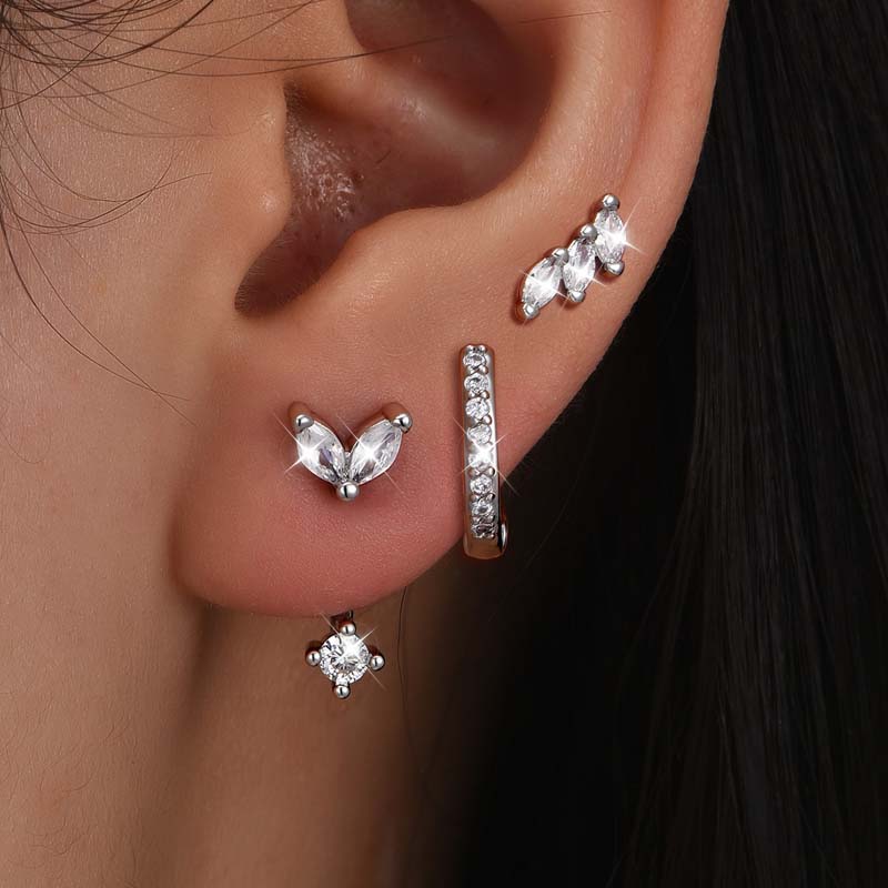 

3PCS Fashion Metal Butterfly Circle Hoop Earrings for Women Exquisite Zircon Flower Huggies Cartilage Piercing Earrings Zircon мідний