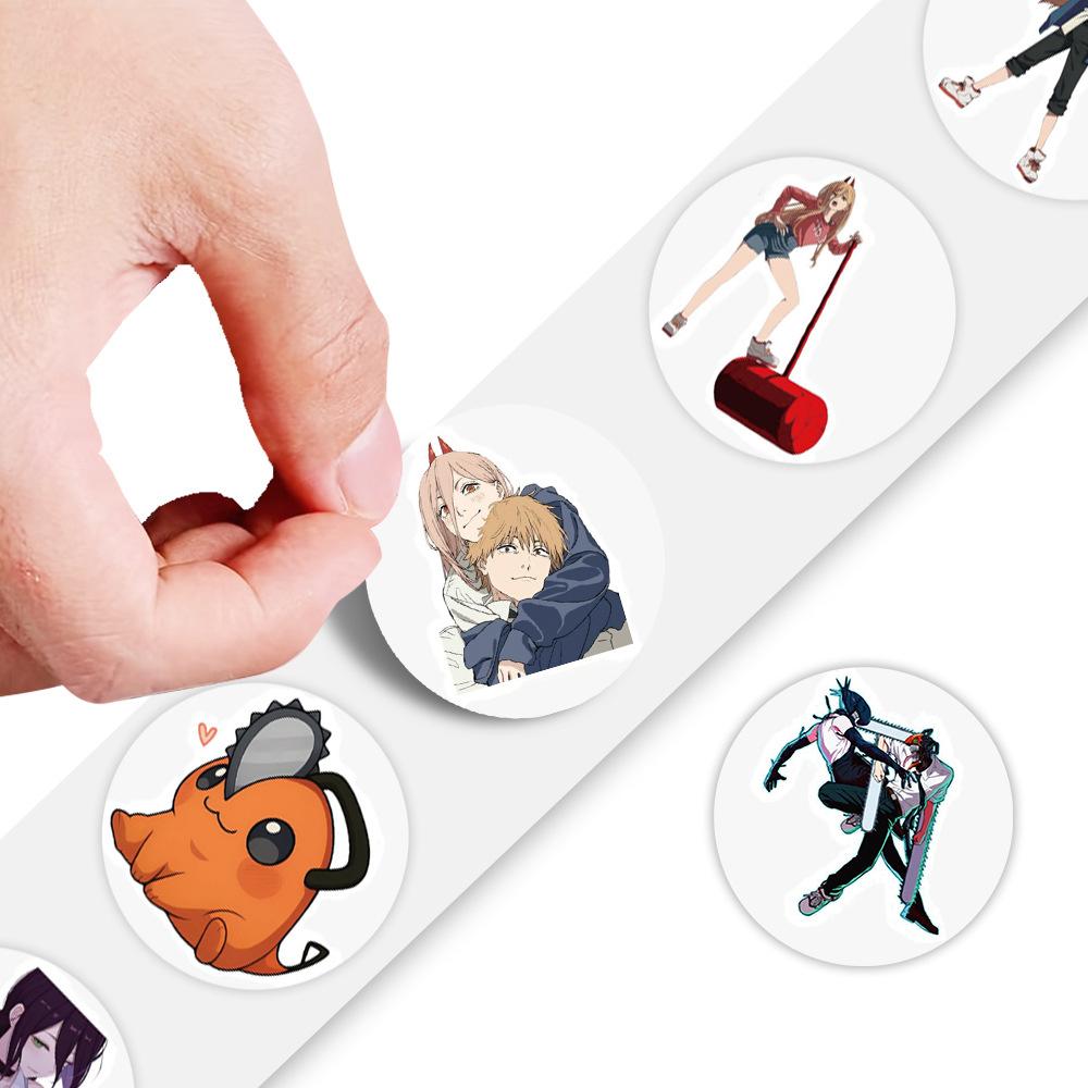 500Pcs Chainsaw Man Anime Stickers Roll Waterproof Vinyl Decals For Laptop Guitar Diary Bottle Envelope Stationery Kids Gift