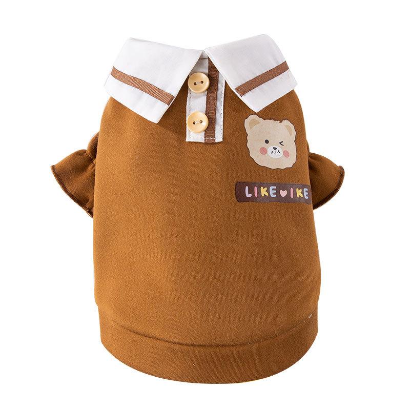 New Autumn and Winter Bear Print POLO Collar Dog Sweater Medium and Small Dog Cat Two Feet Thin Velvet Pet Clothes