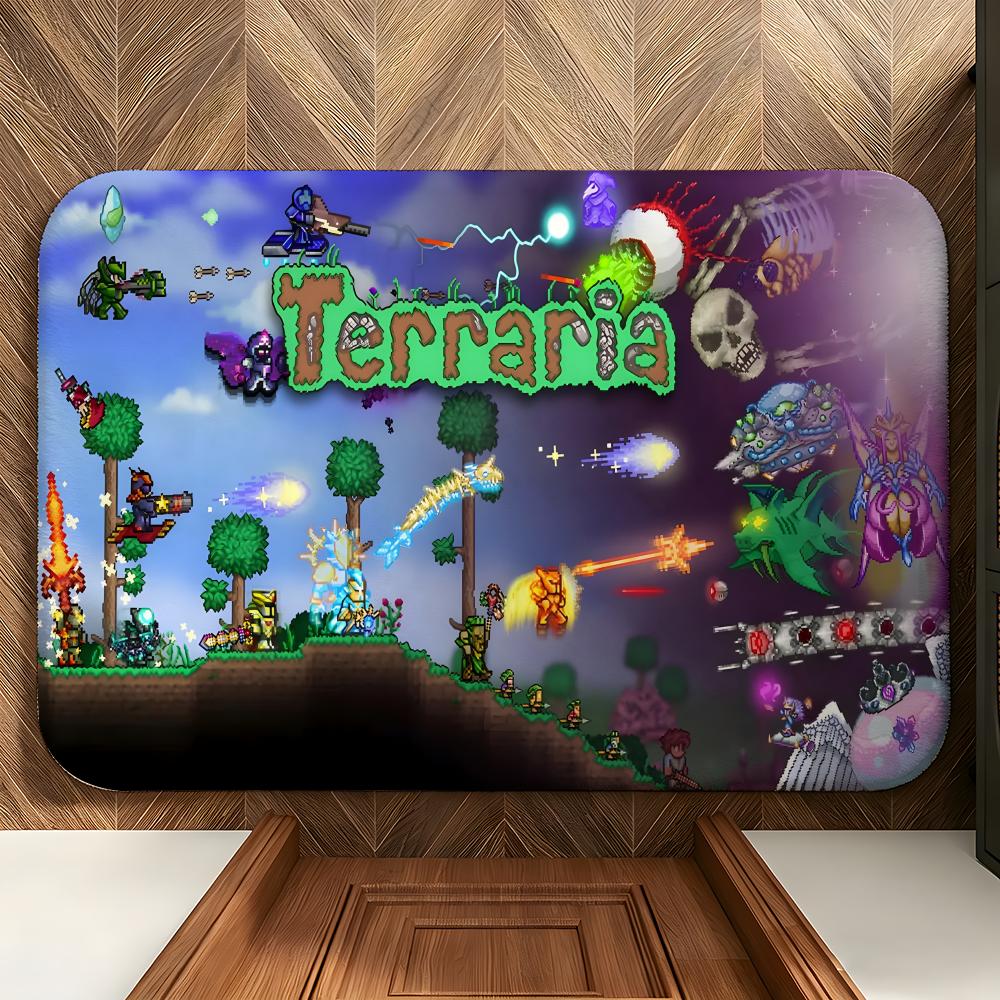 Game T-Terraria Floor Mat Soft Flannel Entrance Door Mat Non Slip Absorbent Bathroom Bedroom Floor Rug
