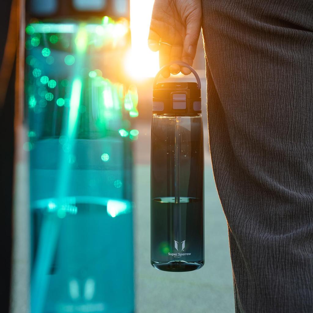 Super Sparrow Water Bottle - 1L - Made with American-made Tritan BPA-Free Straw - Suitable for Sports, School, Baseball, Outdoor Activities, Camping,