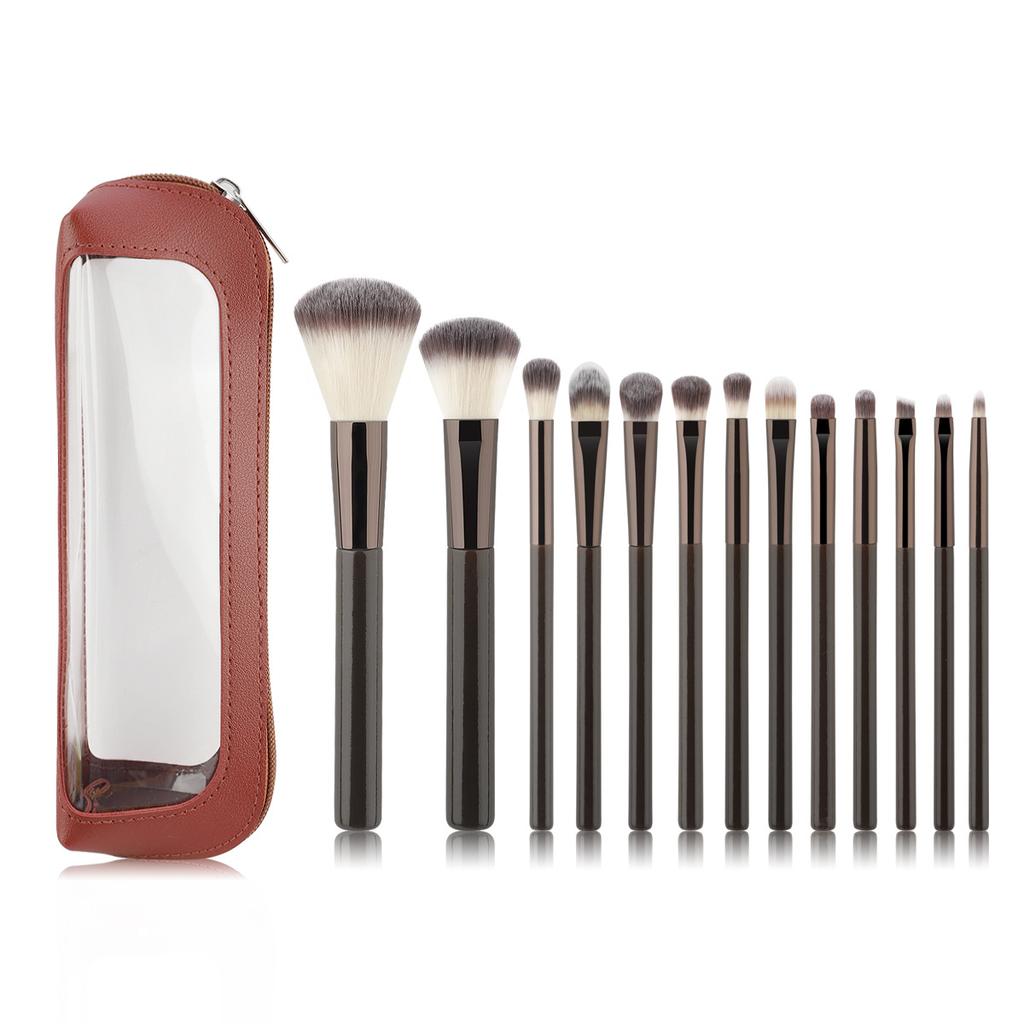13 coffee makeup brushes with bag set, soft hair concealer brush, lip brush, eyeshadow brush, loose powder brush, detail brush, makeup now