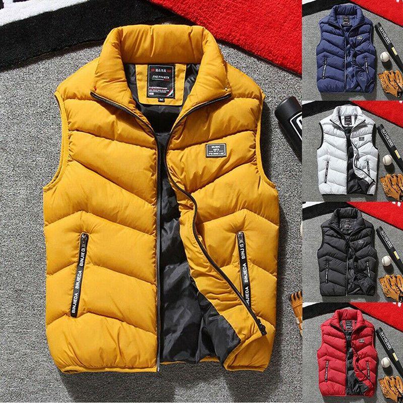 Fashionable Mens Quilted Coat Vest Waistcoat Parka With Solid Pattern And Regular Fit
