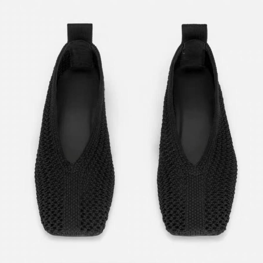 Summer new square head flat bottom woven fishing net ballet shoes women's casual hollow shallow mouth sandals
