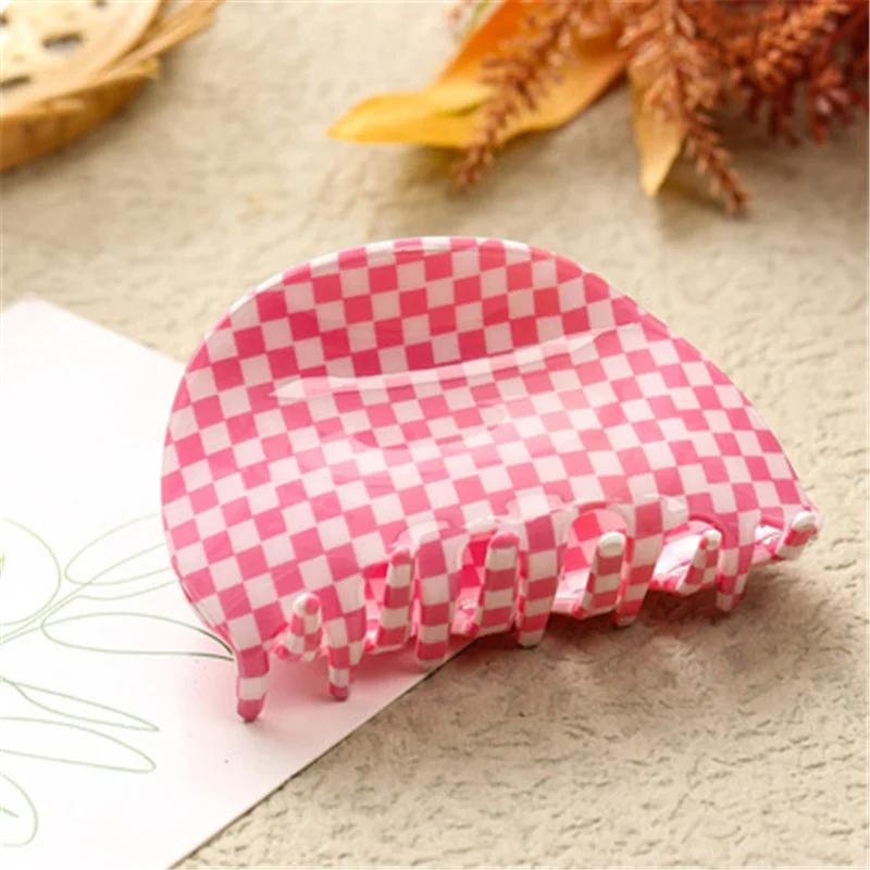 Acetate Hair Claw Medium Size Colorful Grid Plaid Stripe Hair Clip Shark Clips Girls Women Hair Accessories