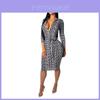 Wintermode Damen Damen Langarmkleid Figurbetontes Sexy Kleid V-Ausschnitt