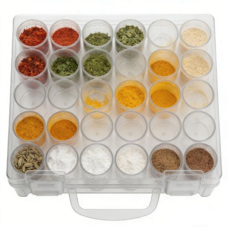 Clear Plastic Jewelry Case 30 Individual Compartments With White Snap Bottles For Quick Viewing And Safe Storage