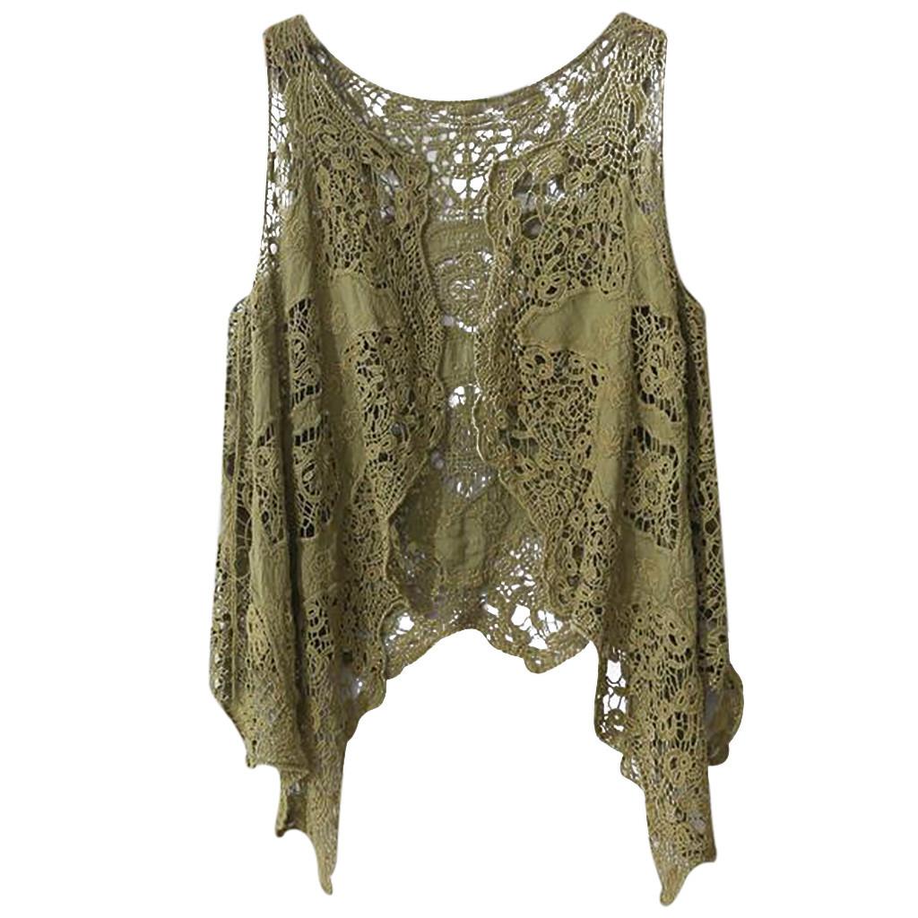 Women Fashion Summer Open  Cardigan Crochet Vest Blouse Top