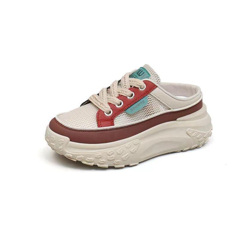 Thick Soled Women's Sports Shoes New Leather Low Top Retro Sports Shoes Fashionable Lace Up British Style Casual Shoes