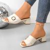 Fashion Women Sandals Summer Leather Square Toe Heels Women Fashion Designer Sandals Women Outdoor Luxury Shoes Ladies