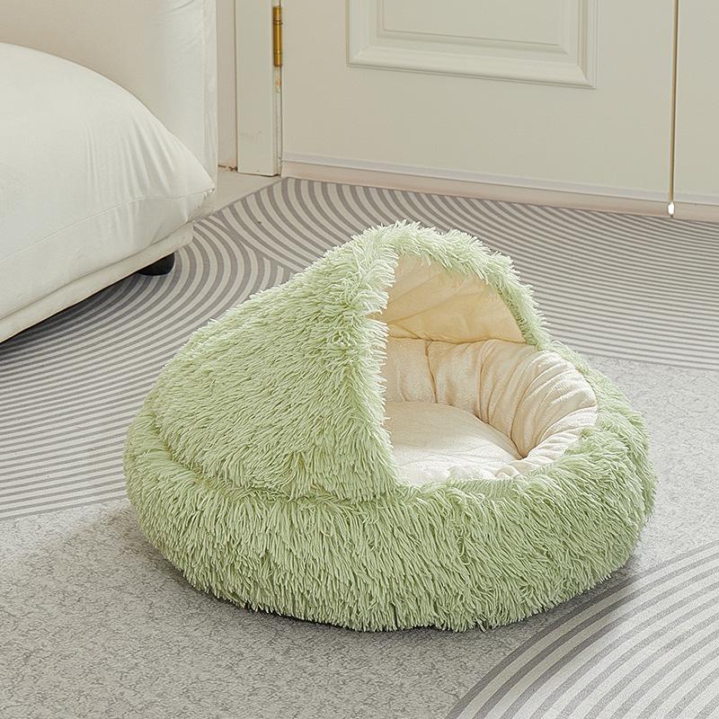 Cozy Plush Cat and Dog Bed: Year-Round Semi-Enclosed Shell Design for Warmth and Comfort