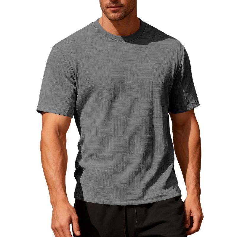 Men Geometric Textured Fabric Crew Neck Short Sleeve Casual Multiple Color Options T Shirt