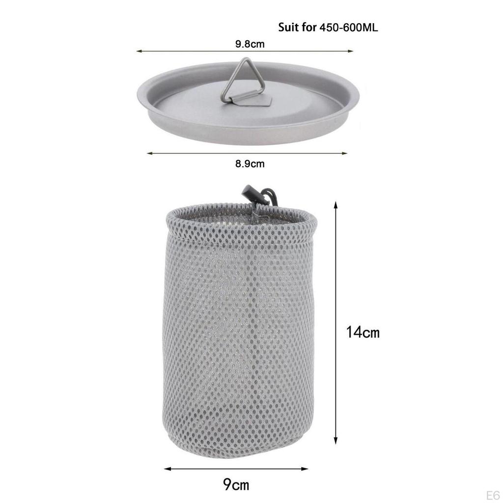Titan-Becherdeckel und Netz-Kordelzugbeutel, ultraleichter Becher, Campingtopf zum Klettern im Freien