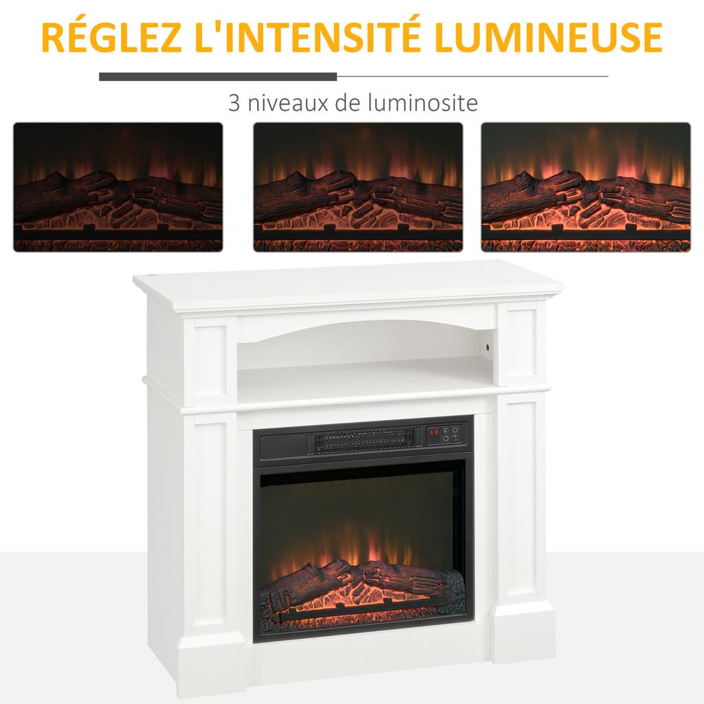 Elektrischer Kamin LED-Flammeneffekt einstellbare Helligkeit mit Fernbedienung - 1800 W - 80,5 x 32,3 x 80,5 cm weiß