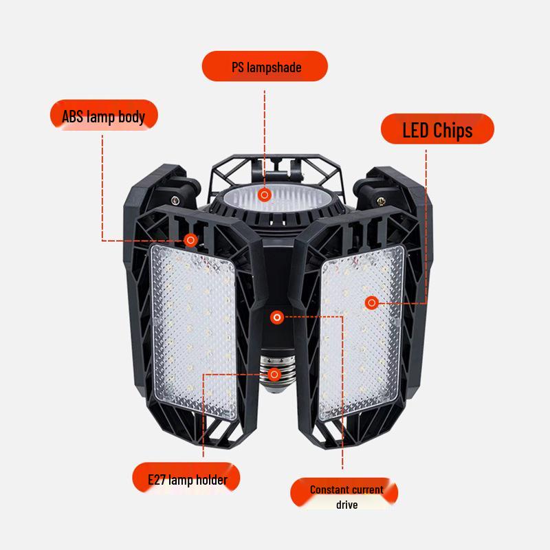 Adjustable LED Garage Light with Five-Fold Design for Indoor and Parking Lot Lighting