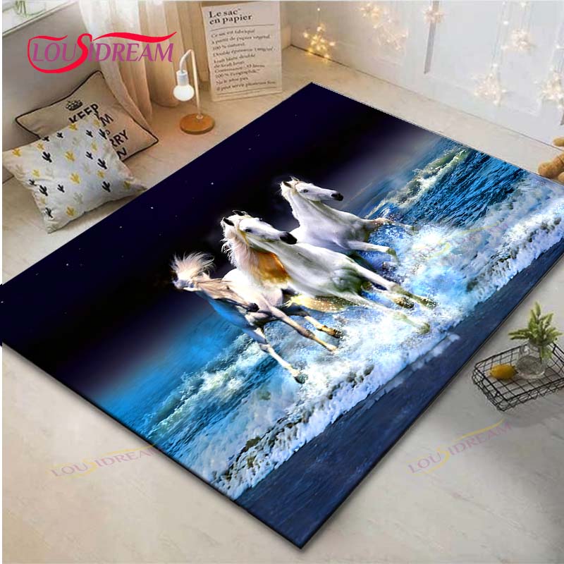 Hot Fashion Classical Galloping Horses Printed Carpet Outdoor Rug Area Rug Non-slip Carpet Bedroom Decor Carpet for Room Gift
