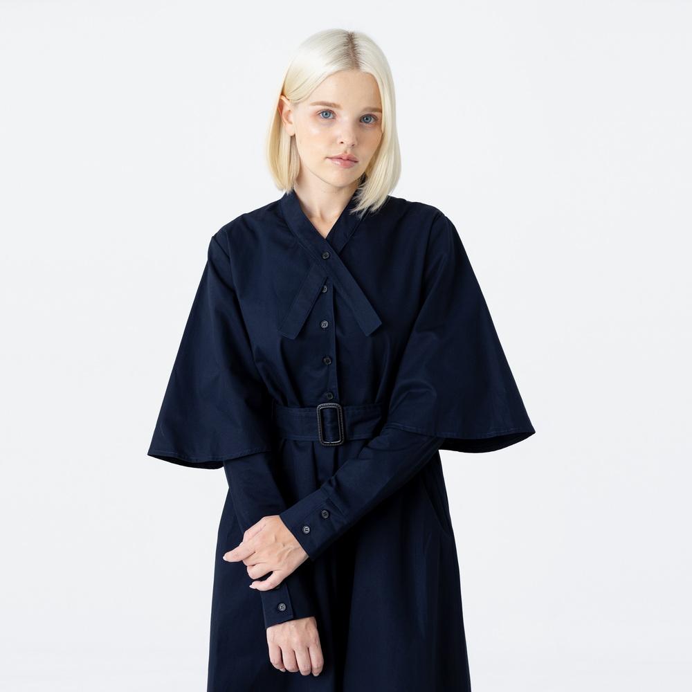 Bunderghost Tie-Neck Collar Flare Long Dress Dark Navy