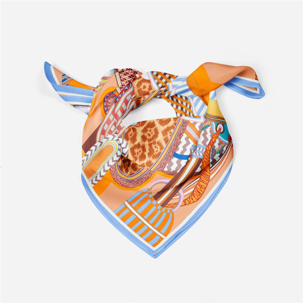 Lenço Quadrado de Seda Novo 53cm Design Lindo Marca Saddle para Mulher Bandana Feminina Faixa de Cabeça de Luxo Hijab Foulard Lenço de Pescoço