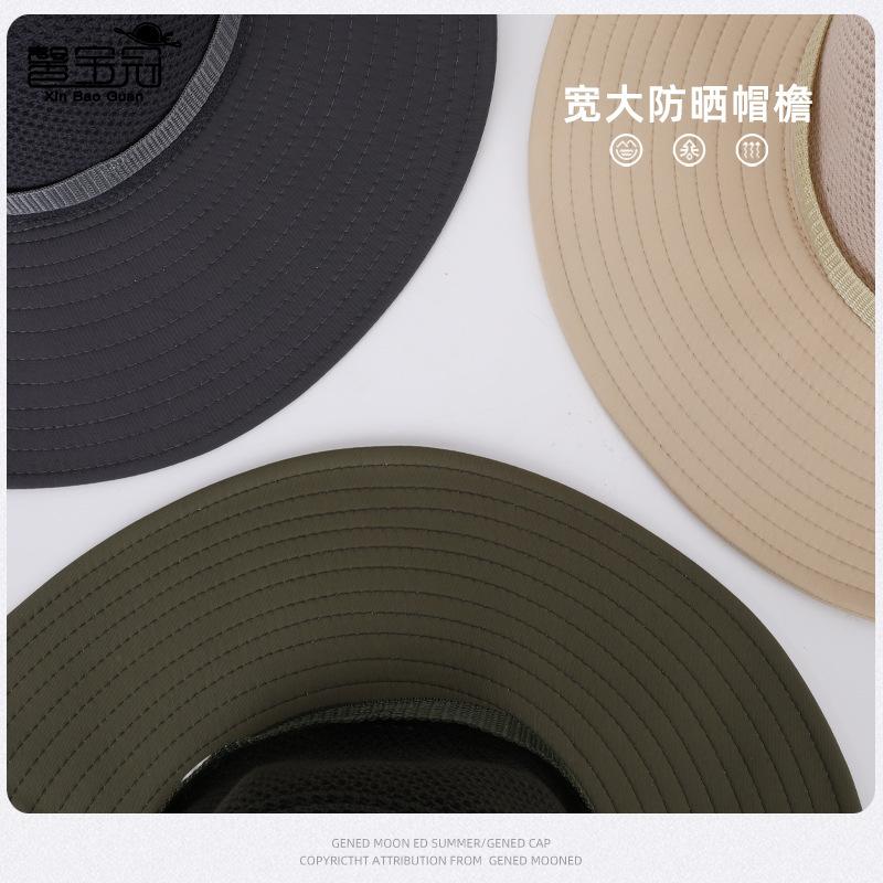 Summer hollow breathable sunscreen hat men's big head circumference versatile fashion bucket hat outdoor mountaineering fishing sun hat