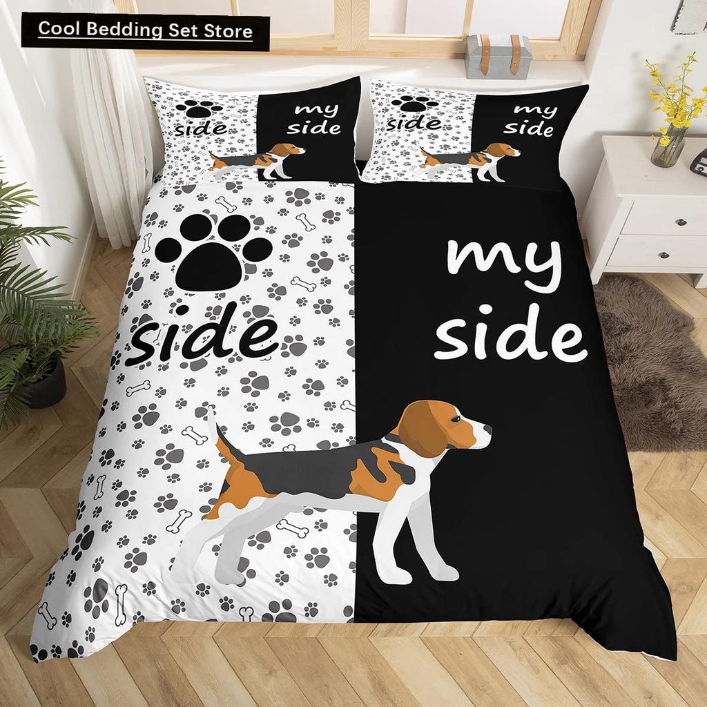 Svart Hundtass Kung Drottning Påslakan Valptassar Sängkläder Set Katt tass Rött Hjärta Kärlek Påslakan Mikrofiber Täckeöverdrag