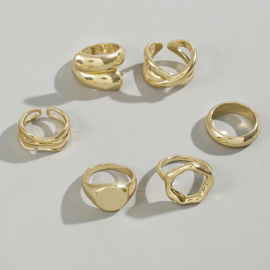 Grenzüberschreitendes Nischen-Trenddesign Lichtempfindlicher Ring Damen Schmuck Übertrieben Geometrisch Geschwungen Offener Gelenkring Set