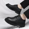 Black Men's Leather Shoes Trendy Youth Brand Styles Leisure Business Office Thick Soled Adult Shoes Minimalist Versatile