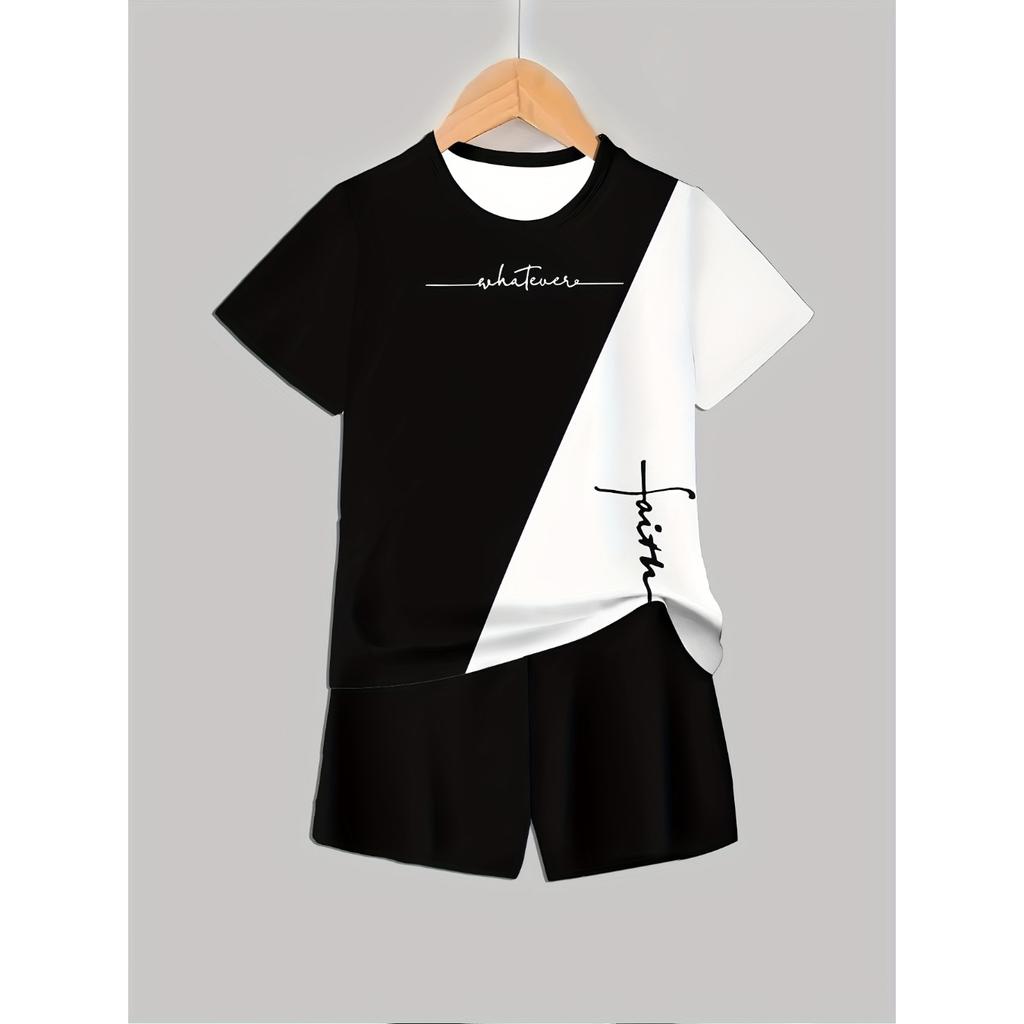 Boys Set Fashion 3D Printed Casual Pullover Short Sleeve Shorts T Sweatshirt, BoysOutdoor T-Shirt Shorts Set