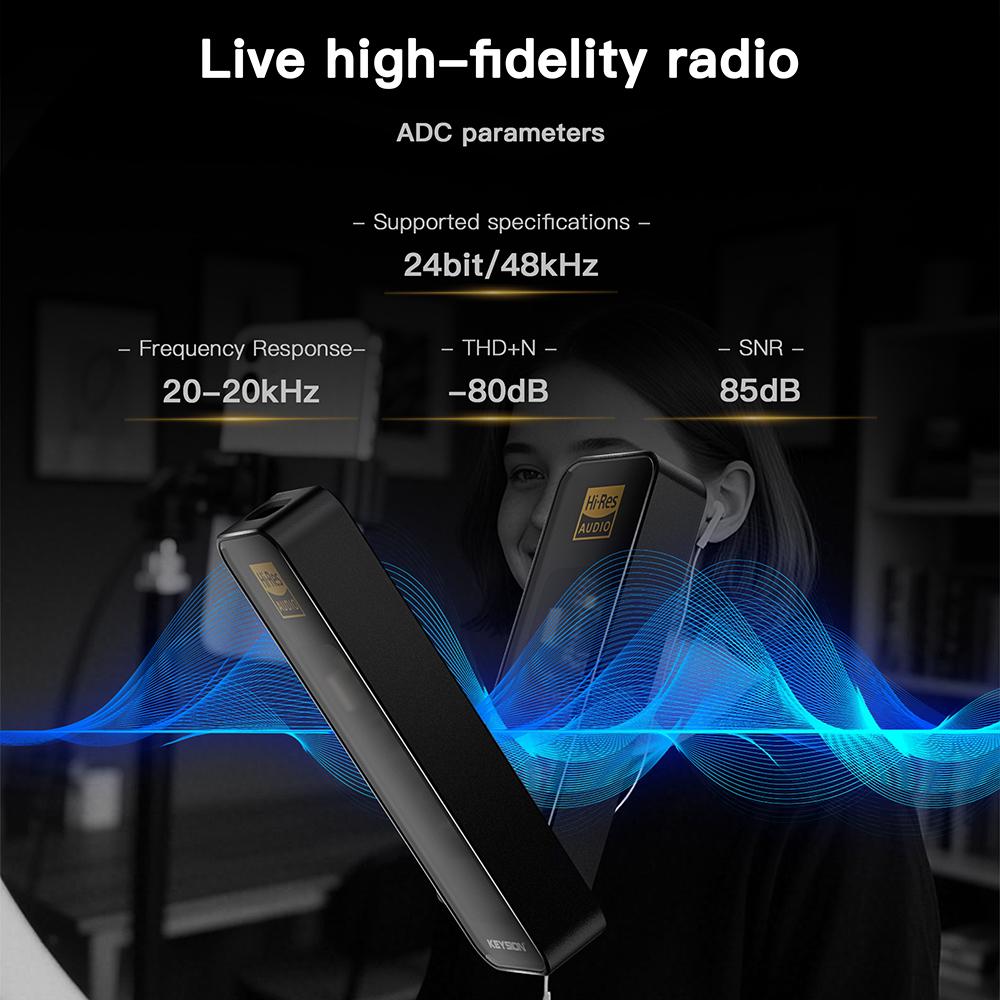KEYSION CS43198 DSD256 384KHz USB DAC Audio HiFi Decoder ADC HD Radio Type-C to 3.5mm Headphone Amplifier for iOS Android Win 10