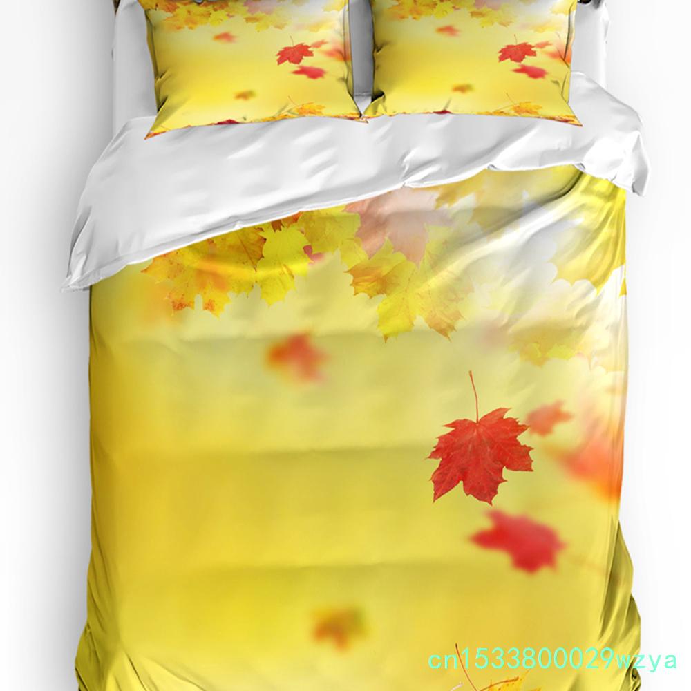 Maple Leaf Dots Autumn Art Printed Comfort Duvet Cover Pillow Case Home Textile Quilt Cover Boy Kid Teen Girl 3pcs Bedding Set