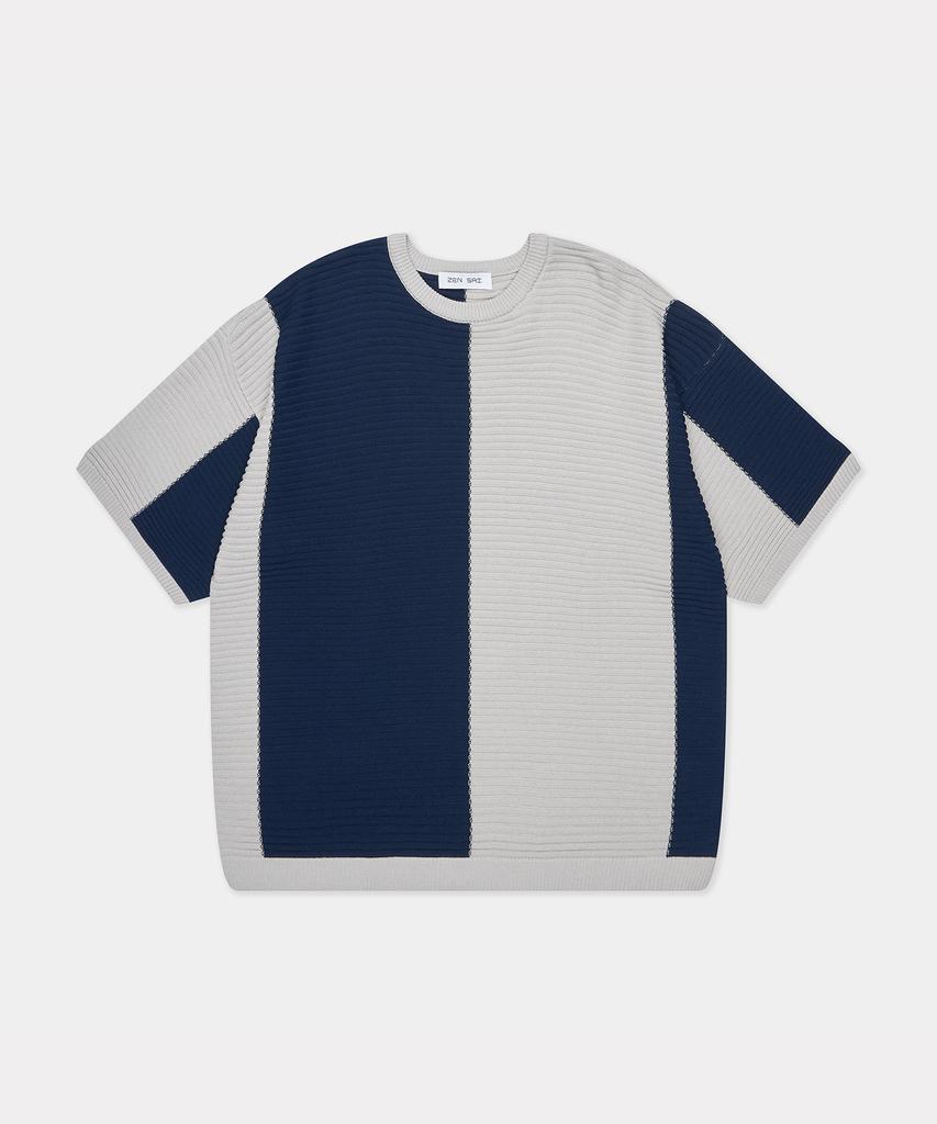 ZENSAI Combination Block Knit Grey