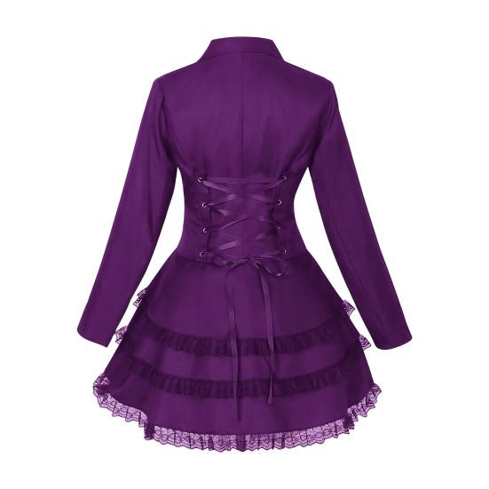 Women Double Breasted Victorian Steampunk Blazer Coat Gothic Tuxedo Tailcoat Jacket with Lace Hem Halloween Wedding Uniform Costume