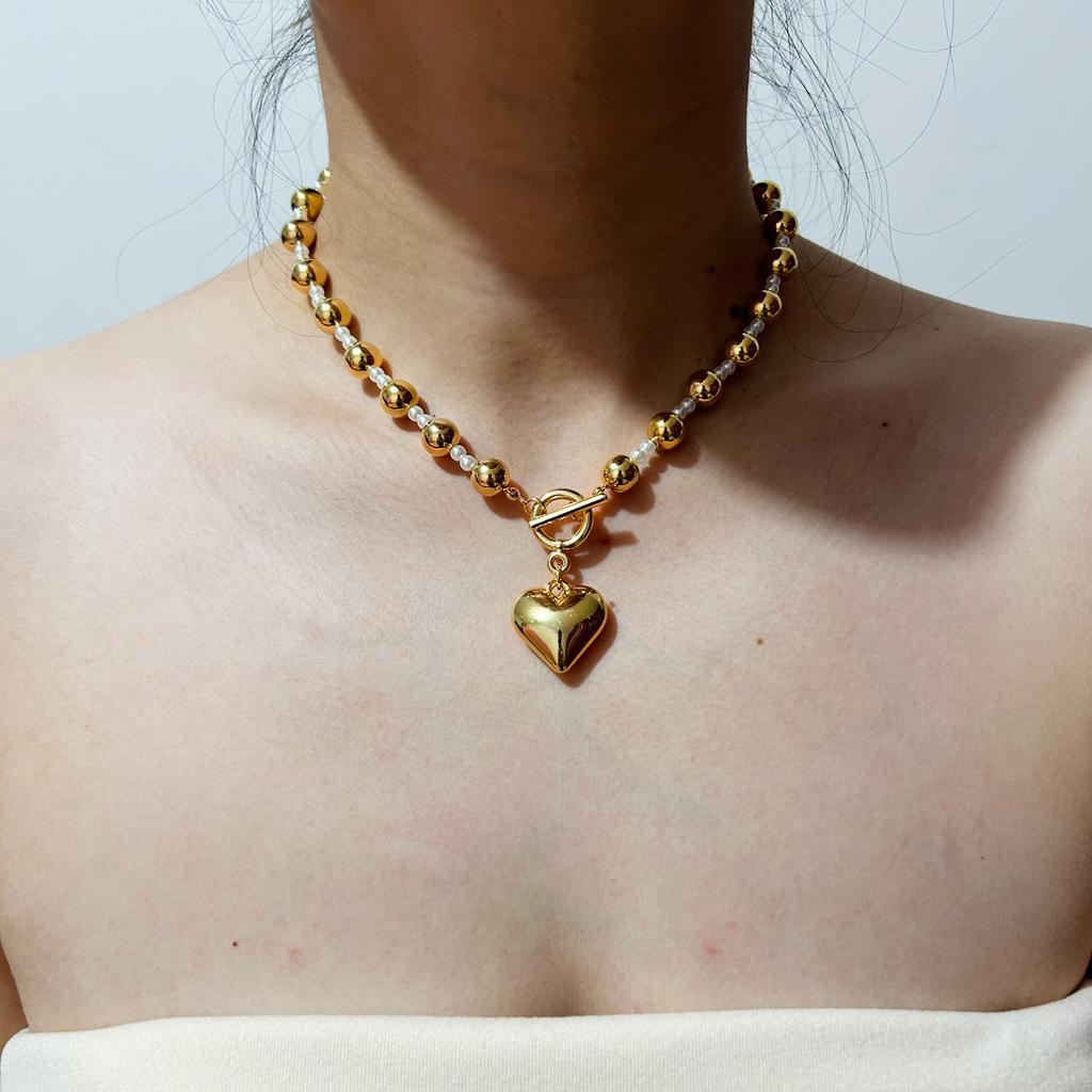 Accessories, Simple Beaded Love Choker Collarbone Chain, French Sweet and Cool Niche Heart-shaped Necklace for Women