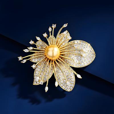 Delicate Flower Brooch High-End Femininity Pearl Flower Pin Design Sense Niche Brooch Suit Accessories