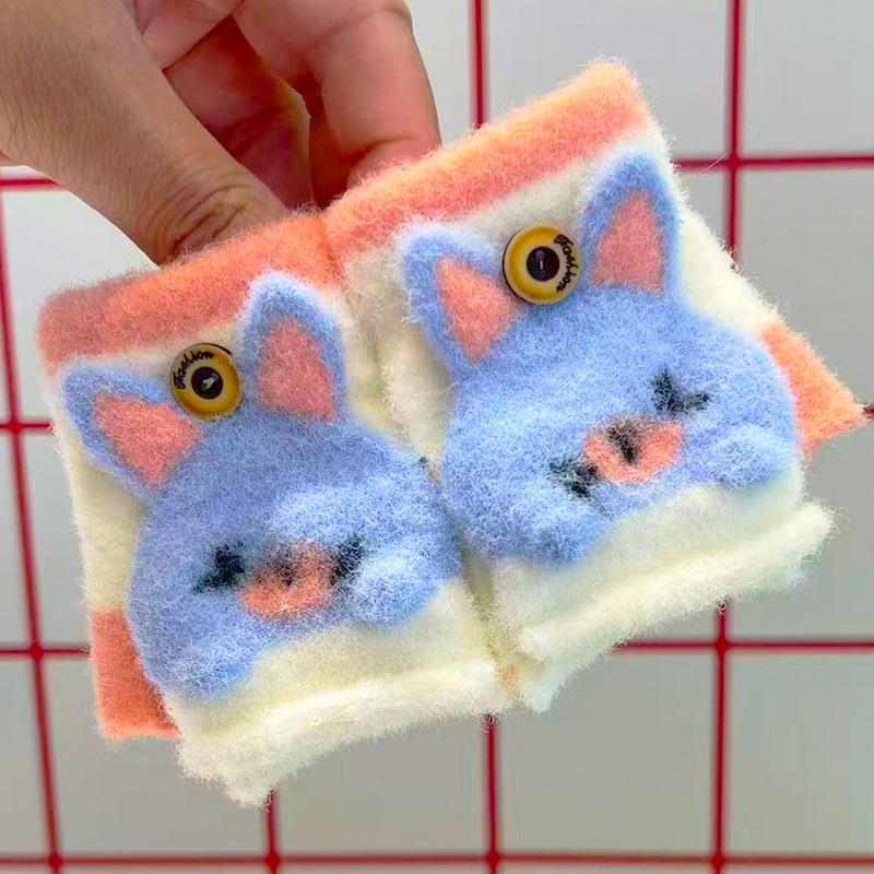 Baby Gloves Winter Children's Cute Cartoon Half Finger Flip Dual-purpose Boys and Girls Thickened Warm Knitted Gloves