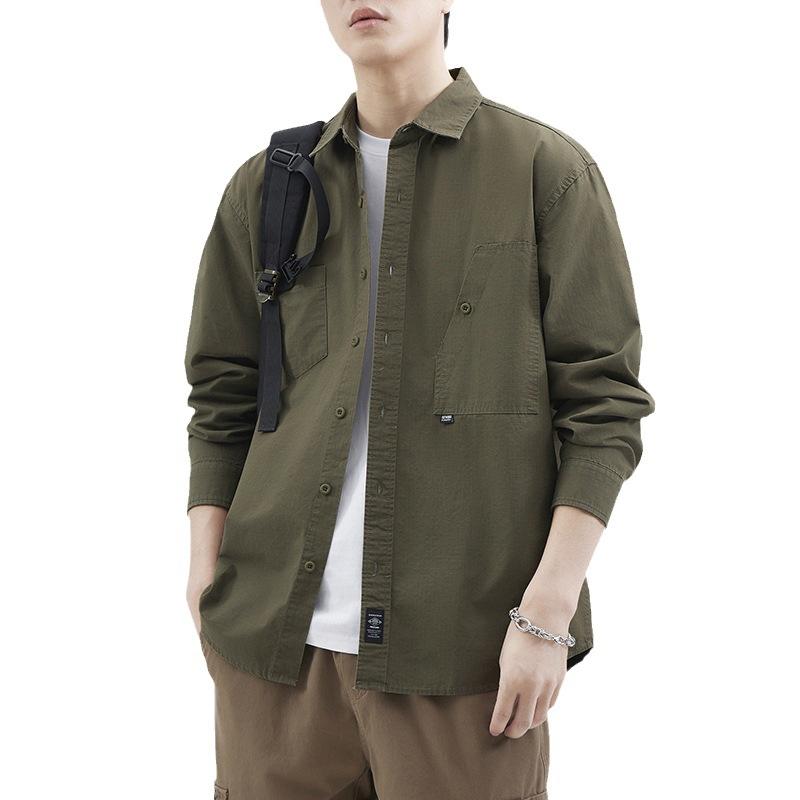 Black Japanese Retro Tooling Shirt Men'S Trendy Brand Loose Large Size Casual Ruffian Shirt Jacket Top Trendy