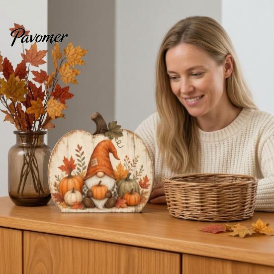 Harvest Home Decorations Thanksgiving Fall Pumpkin Table Decoration, Rustic Block Wooden Sign, Autumn Vintage Festival Ornaments Farmhouse Tabletop
