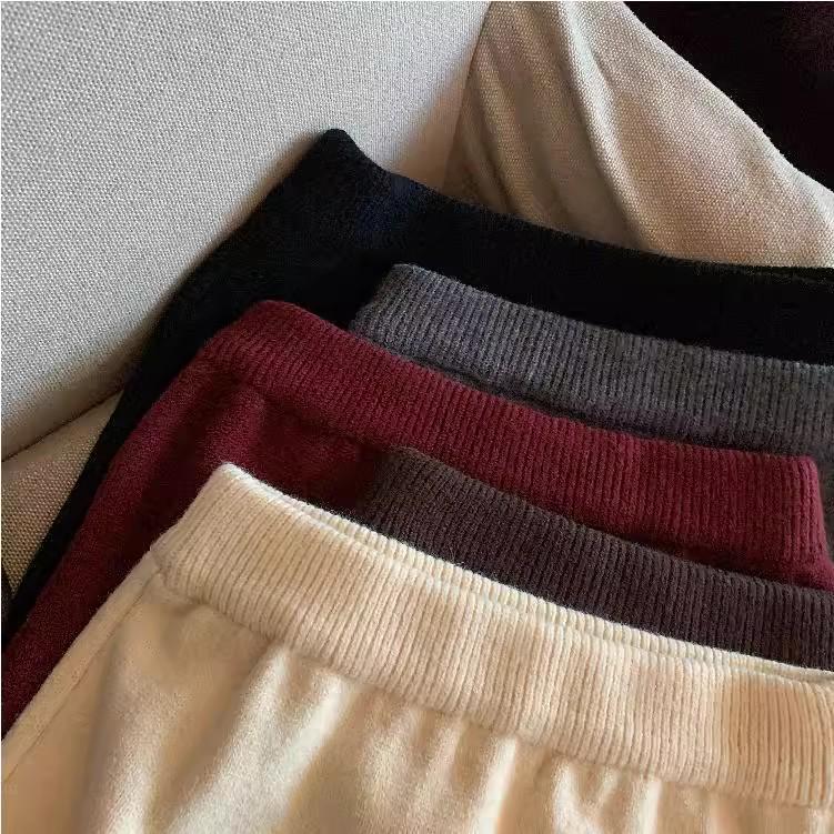 Pure Desire Koreanischer dicker Strick-Midirock - Herbst/Winter Retro Elastischer hoher Bund, Petite A-Linie Bodycon für Damen