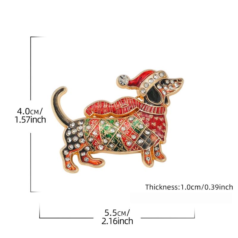 Lovely Christmas Dog Brooches For Women Unisex 2-Color Rhinestone Dachshund Animal New Year Party Brooch Pins