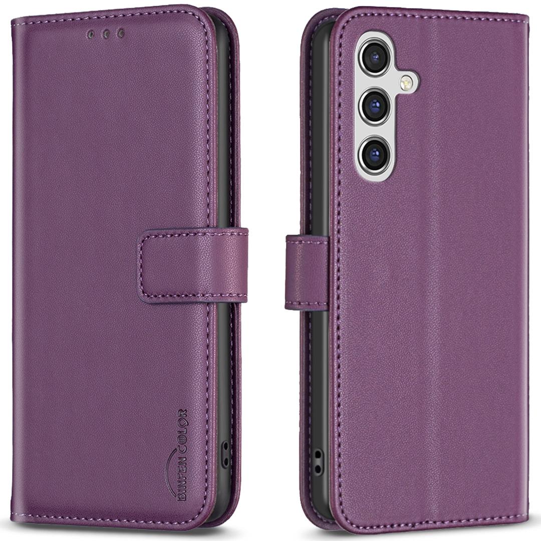 

BINFEN COLOR BF17 For Samsung Galaxy A16 5G/A16 4G Leather Case 3 Card Slots Wallet Phone Cover Dark Purple